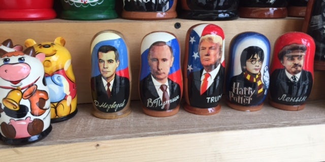 Russian nesting dolls with Trump's image on them.