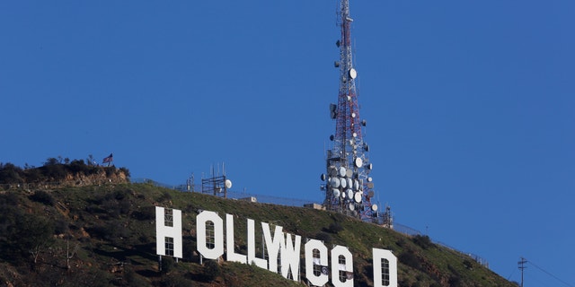 The "Hollywood" sign was altered to read "Hollyweed" on Sunday.