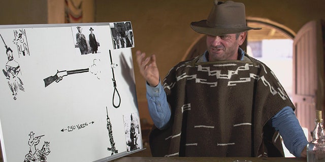 Schappert, in Clint-appropriate garb, prepares to test a scene from "The Good, the Bad and the Ugly."