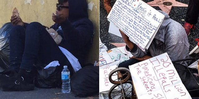 Now ... and then: Scott, in a recent photo at left, still battles to stay off the streets despite an outpouring of aid that followed her defense of Trump's star (r.).