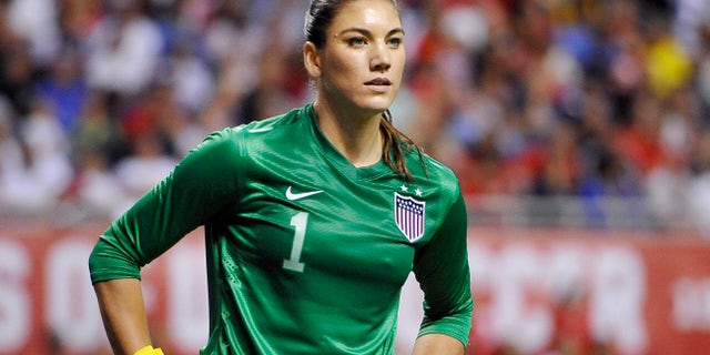 Oct. 20, 2013: United States goalkeeper Hope Solo pauses on the field during the second half of an international friendly women's soccer match against Australia in San Antonio.