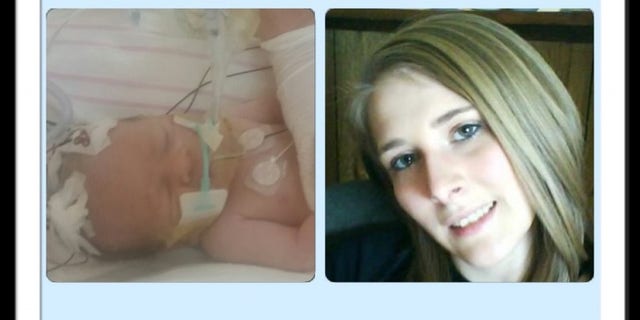 Maddyson was born via emergency C-section after her mother, Sarah, pictured right, was killed en route to the hospital.