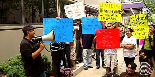Protesters outside the Northwestern Memorial Hospital in Chicago.
