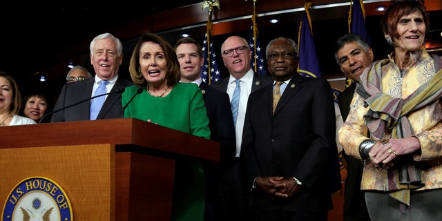 House Minority Leader Nancy Pelosi speaks during fellow House Democrats' news conference on Capitol Hill in Washington, D.C., March 24, 2017.