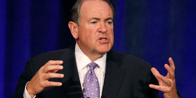 May 15, 2015:Republican presidential candidate and former Arkansas Gov. Mike Huckabee speaks in Scottsdale, Ariz.