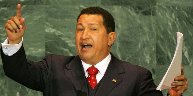 NEW YORK - SEPTEMBER 15: (ALTERNATIVE CROP) Venezuelan President Hugo Chavez addresses the United Nations General Assembly September 15, 2005 in New York City. World leaders gathered for the second day of the summit marking the 60th anniversary of the world organization. (Photo by Daniel Berehulak/Getty `Images)