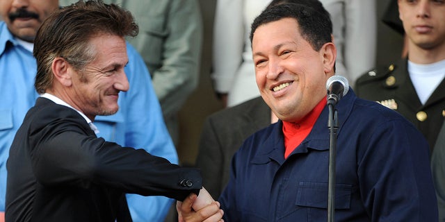 Late Venezuelan President Hugo Chavez and Sean Penn in Caracas on March 5, 2011.