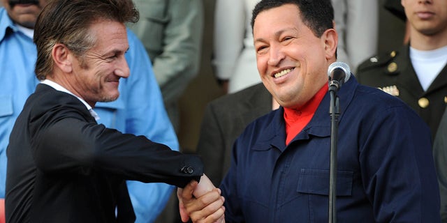 Late Venezuelan President Hugo Chavez and Sean Penn in Caracas on March 5, 2011.