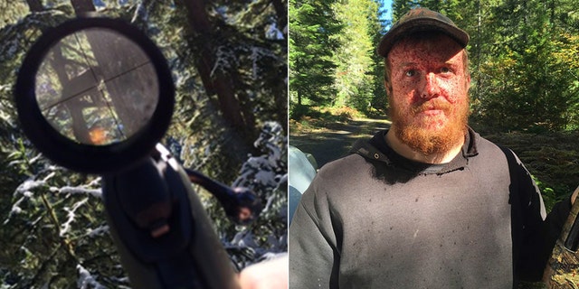 William Haynes is pictured on the right with a camouflaged shotgun he allegedly used to kill bears, according to The Seattle Times.