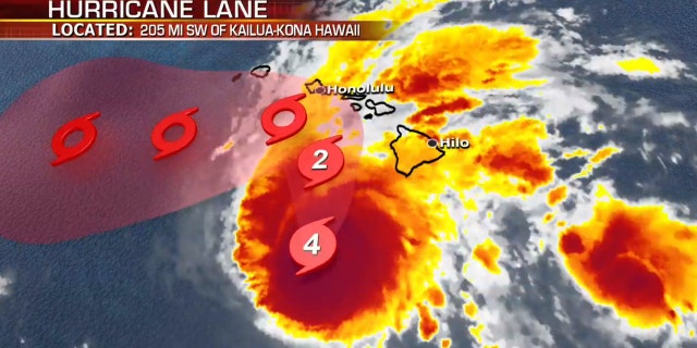 The location and forecast track of Hurricane Lane as of Thursday afternoon.