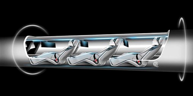 This file image released by Tesla Motors shows a sketch of the Hyperloop capsule with passengers onboard. When billionaire entrepreneur Elon Musk published fanciful plans to shoot capsules full of people at the speed of sound through a tube connecting Los Angeles and San Francisco, he asked the public to perfect his rough plans. From tinkerers to engineers, the race is on.