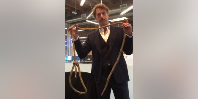 Former Hyperloop One CTO Brogan BamBrogan with the noose allegedly placed on his office chair (Image from lawsuit against Hyperloop One).
