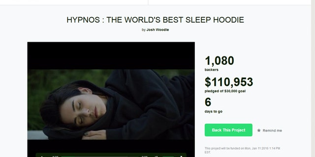 (Screen shot of Hypnos Hoodie's Kickstarter page)