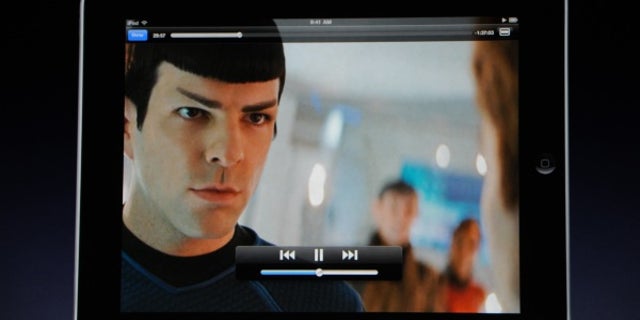 During the iPad launch event, Steve Jobs demonstrates movie playback on the tablet device with a clip from the latest "Star Trek" film.