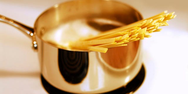 Pasta cooking in a pot