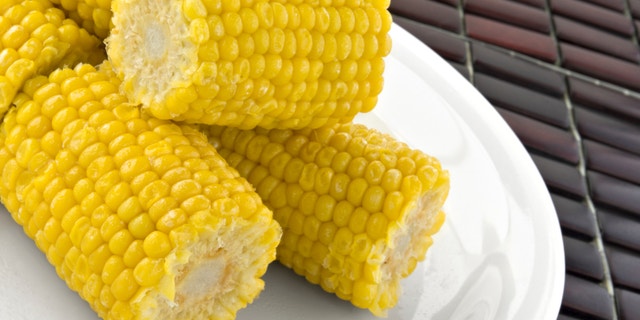 Fresh cooked organic corn on the cob.