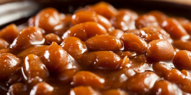 Homemade Barbecue Baked Beans with pork in a bowl