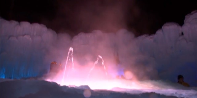 The Ice Castles, known for their extensive icicles, have added a frozen fountain to this year's structure.