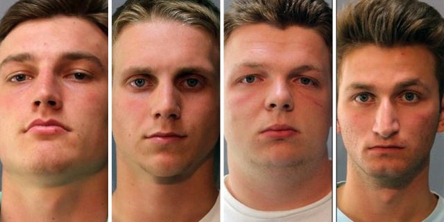 From left to right: Joshua Shaffer, Tyler Curtiss, Seth Taylor and Matthew Lipp were charged with hate crimes after racist graffiti were found spray-painted at Glenelg High School.