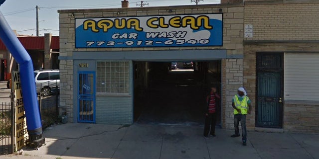 Outside the car wash where the robbery took place.