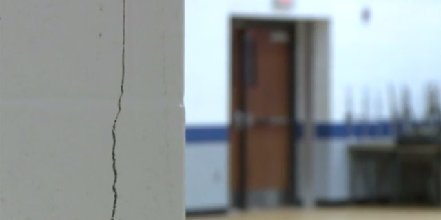 Cracks seen in Wolf Branch Middle School in Swansea, Illinois.