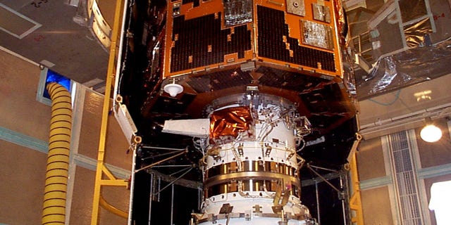 The IMAGE spacecraft as seen in 2000, before its launch.