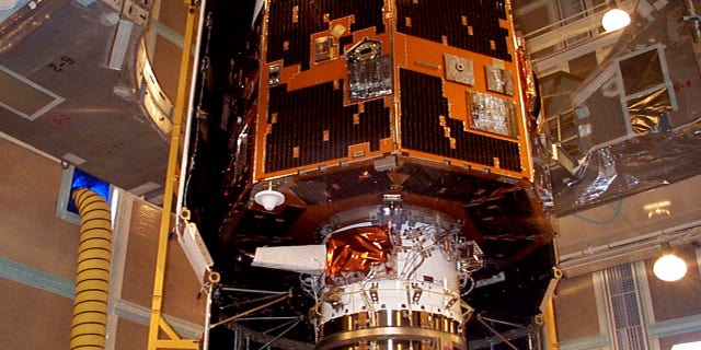 The IMAGE spacecraft undergoing launch preparations in early 2000.