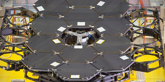 Another view of the one dozen (out of 18) flight mirror segments that make up the primary mirror on NASA's James Webb Space Telescope have been installed at NASA's Goddard Space Flight Center. (NASA/Chris Gunn)