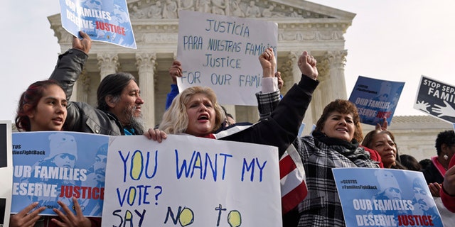 Jan. 15, 2016: Members of CASA de Maryland participate in a immigration rally outside the Supreme Court in Washington.
