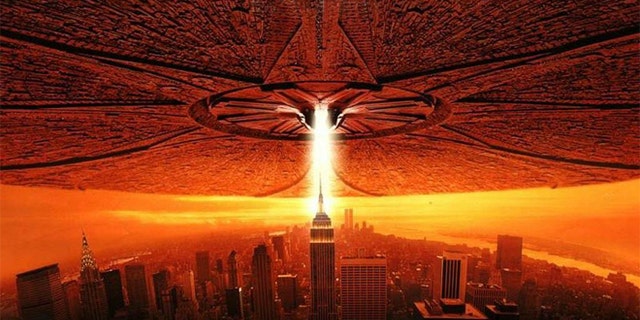 An alien spacecraft attacking the New York City in the 1996 film "Independence Day."