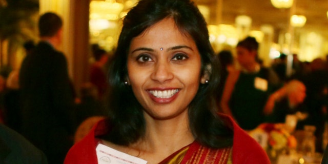 FILE: Dec. 8, 2013: Devyani Khobragade, India's deputy consul general, is shown during a Stony Brook University fundraiser on Long Island in Stony Brook, N.Y.