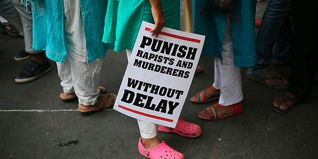 An Indian demonstrator at an April protest in New Delhi against two reported rape cases.