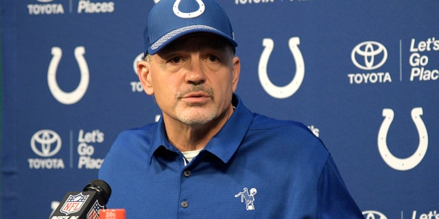 Indianapolis Colts head coach Chuck Pagano answers a question from a reporter during a post-game news conference after an NFL football game against the Jacksonville Jaguars Sunday, Dec. 3, 2017, in Jacksonville, Fla. The Jaguars won 30-10.