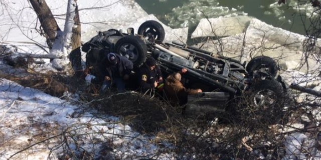 A 66-year-old man survived after his truck plunged into an icy river in Indiana.
