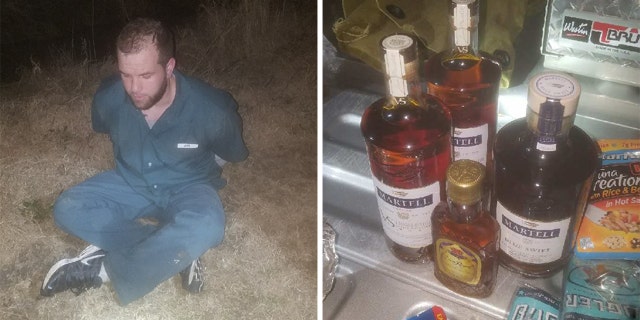An inmate who escaped from a federal prison was caught with booze, pre-cooked food, tobacco trying to return.