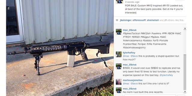 Instagram user mac_05evo is selling a "custom MK12 inspired AR-15" on the popular photo app. (Screenshot by FoxNews.com)