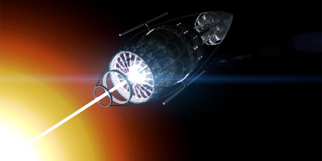 After charging its lasers using solar energy, the VARIES system fires-up, generating antimatter for the boost phase of an interstellar trek.