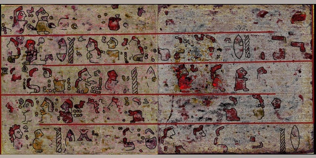 Hyperspectral imaging revealed hidden pictographic scenes underneath a layer of plaster and chalk, which are not visible to the naked eye.