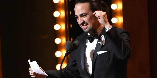 June 12, 2016: Lin-Manuel Miranda accepts the award for best original score for "Hamilton" at the Tony Awards at the Beacon Theatre in New York.