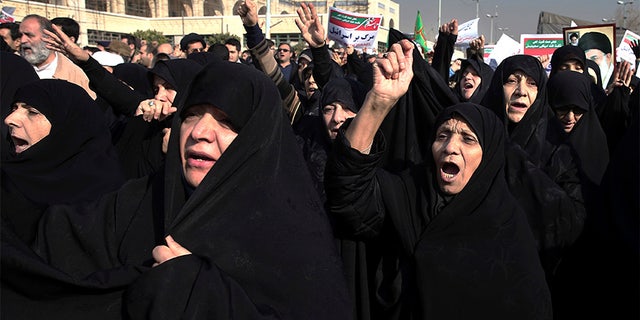 Hard-liners rallied on behalf of the Iranian government Saturday in Tehran.
