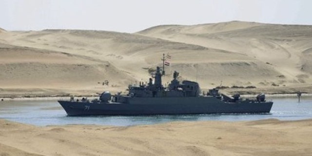 Feb. 22: The Iranian navy frigate IS Alvand passes through the Suez canal at Ismailia, Egypt.