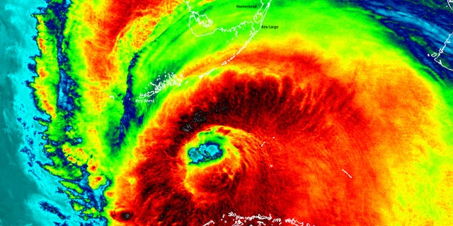 The Suomi NPP satellite captured this infrared image on Sunday (Sept. 10). Strong thunderstorms are visible around the well-defined eye of Irma.