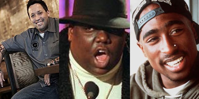 Graffito chef Mike Isabella(L), rapper Rapper Biggie Smalls (C) and rival rapper Tupac Shakur (R).