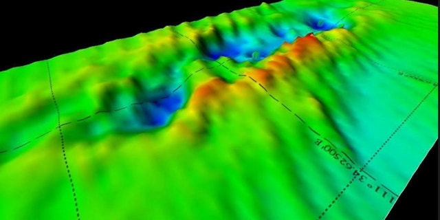 A 3D sonar scan of the remains of British warship HMS Electra, one of several war wrecks in the Java Sea thought to have been plundered by metal scavenging operators.