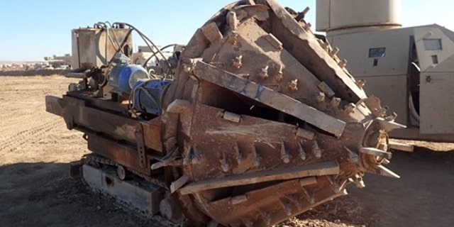 An ISIS tunnel-boring machine captured by the Iraqi Army’s 9th Division in a village east of Mosul.