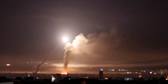 Missile fire is seen from Damascus, Syria, May 10, 2018.