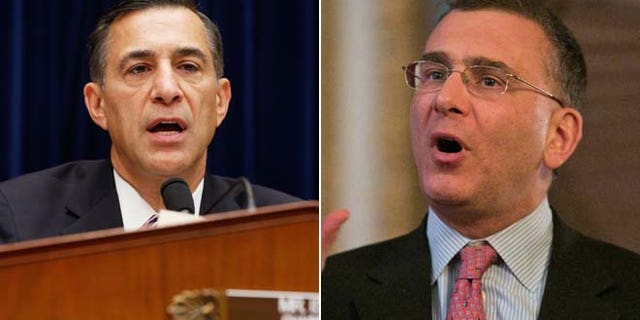 In these file photos, Rep. Darrell Issa, R-Calif., holds a hearing on "ObamaCare" implementation on Capitol Hill in Washington, Nov. 13, 2013 and economist Jonathan Gruber speaks at a conference in Boston, Massachusetts, March 12, 2014.