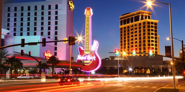 Biloxi, Mississippi, USA - April 6, 2012: Nighttime view of the Biloxi strip including the Hard Rock and Beau Rivage casinos