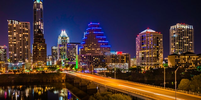 Austin TX cityscape. Skyscrapers and Congress Avenue.