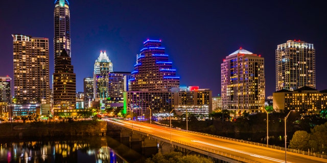 Austin TX cityscape. Skyscrapers and Congress Avenue.